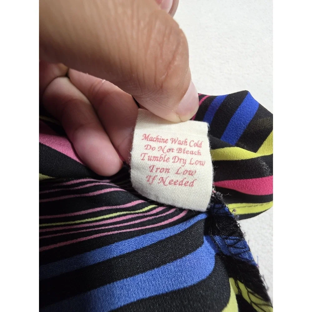 Women's L Striped Sleeveless Tank Top Blue Pink Yellow Braided Back Boho Casual